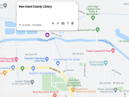 Map showing the location of the New Grant County library, on 7th Street, along the north bank of the John Day River 