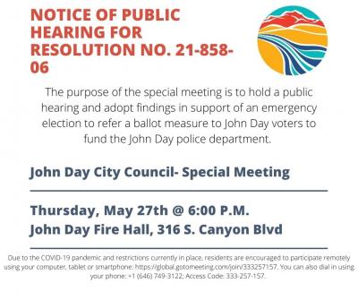 Special Meeting- Thursday, May 27th at 6:00 PM